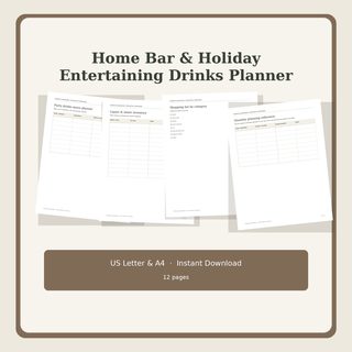 Home Bar and Holiday Entertaining Drinks Planner printable cover