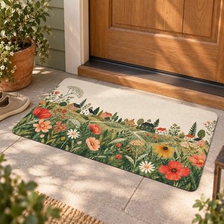 Wildflower Neighborhood Doormat at a front door