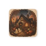 Lantern Ghost Cottage cork-back coaster design