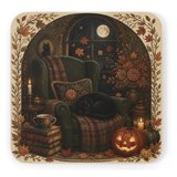 Black Cat Reading Nook cork-back coaster design