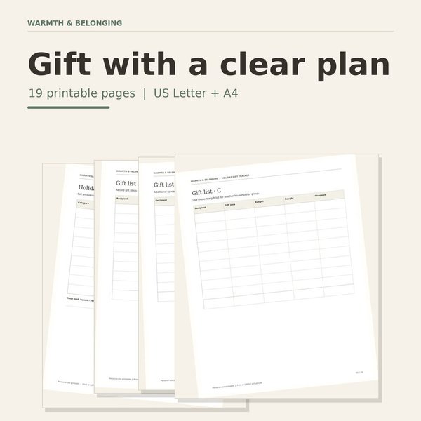Christmas Gift Tracker and Holiday Budget Planner printable preview