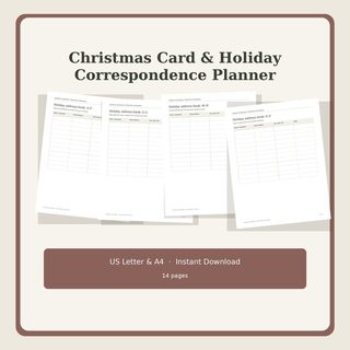 Christmas Card and Holiday Correspondence Planner printable cover page