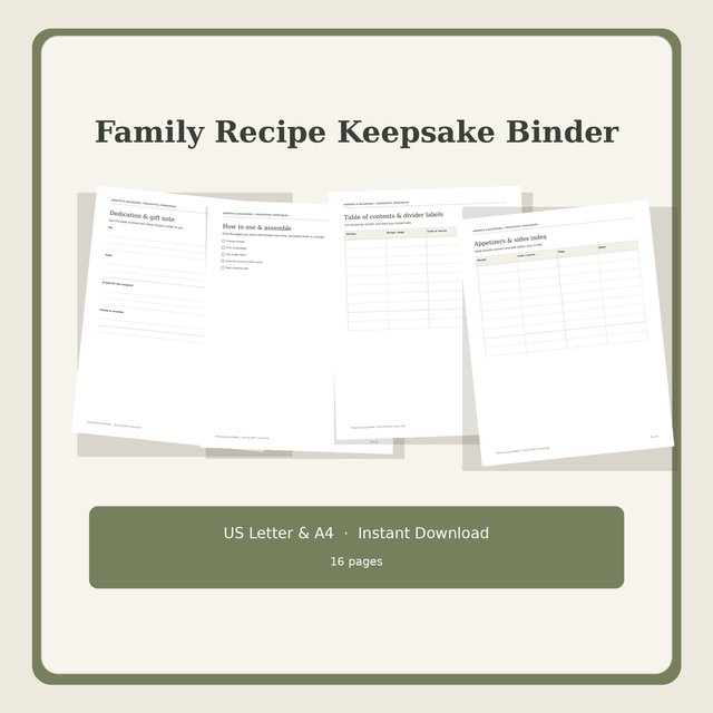 Family Recipe Keepsake Binder printable cover page