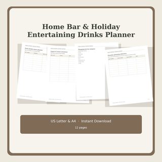 Home Bar and Holiday Entertaining Drinks Planner printable cover page