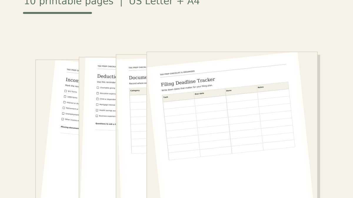 Tax Prep Checklist and Organizer printable page on a cream background