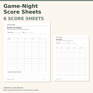 Game-Night Score Sheets printable cover