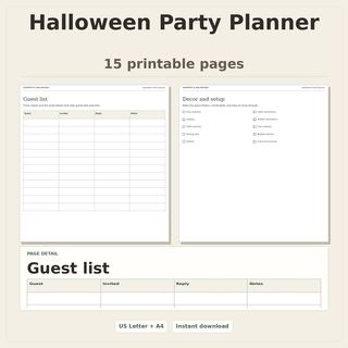 Halloween Party Planner printable cover with guest list and food planning pages