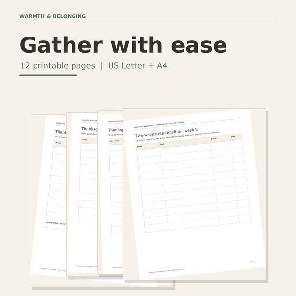 Thanksgiving Hosting Planner printable preview