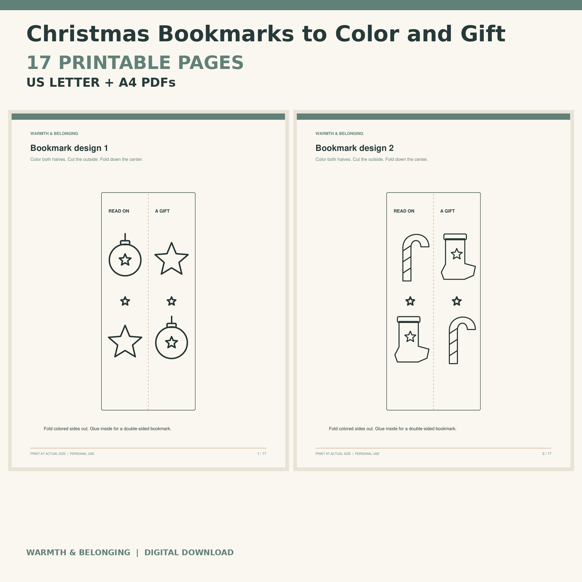 Christmas Bookmarks to Color Printable printable cover