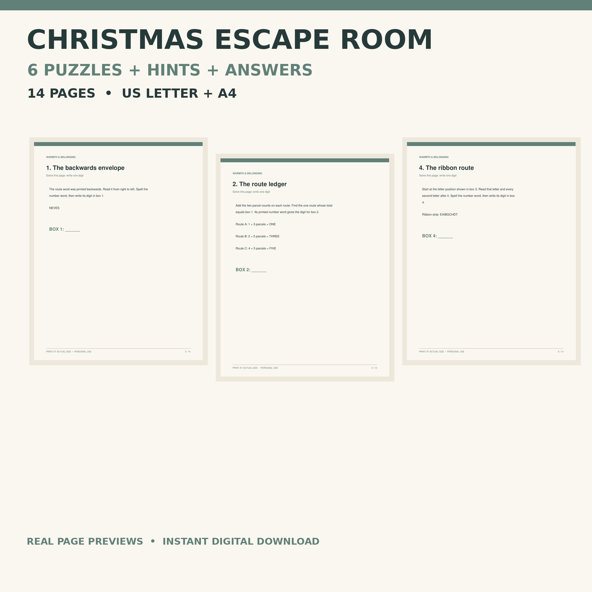Christmas Escape Room Printable Family Game printable cover