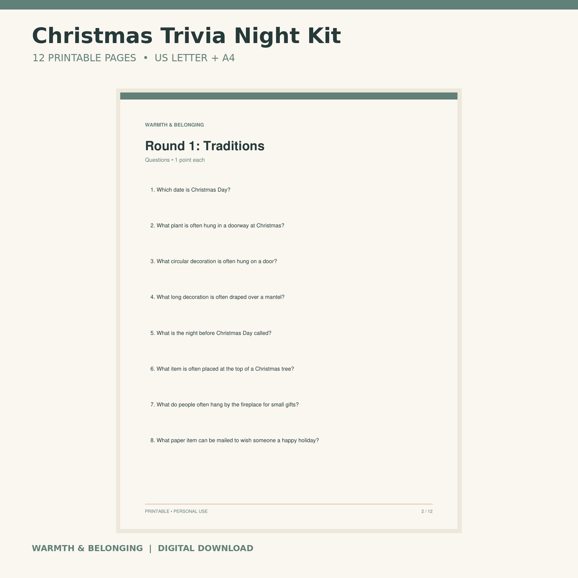 Christmas Trivia Printable Game printable cover