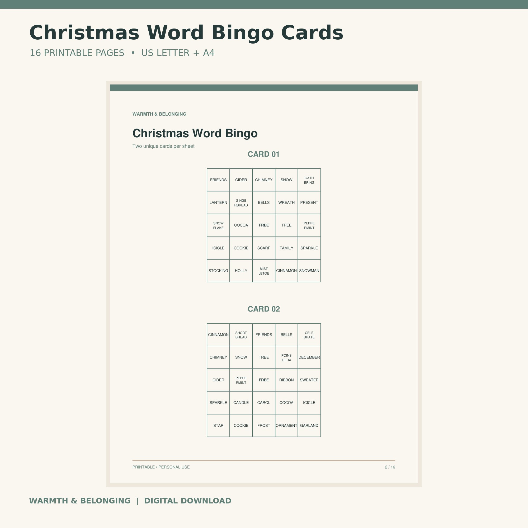 Christmas Bingo Printable Cards printable cover