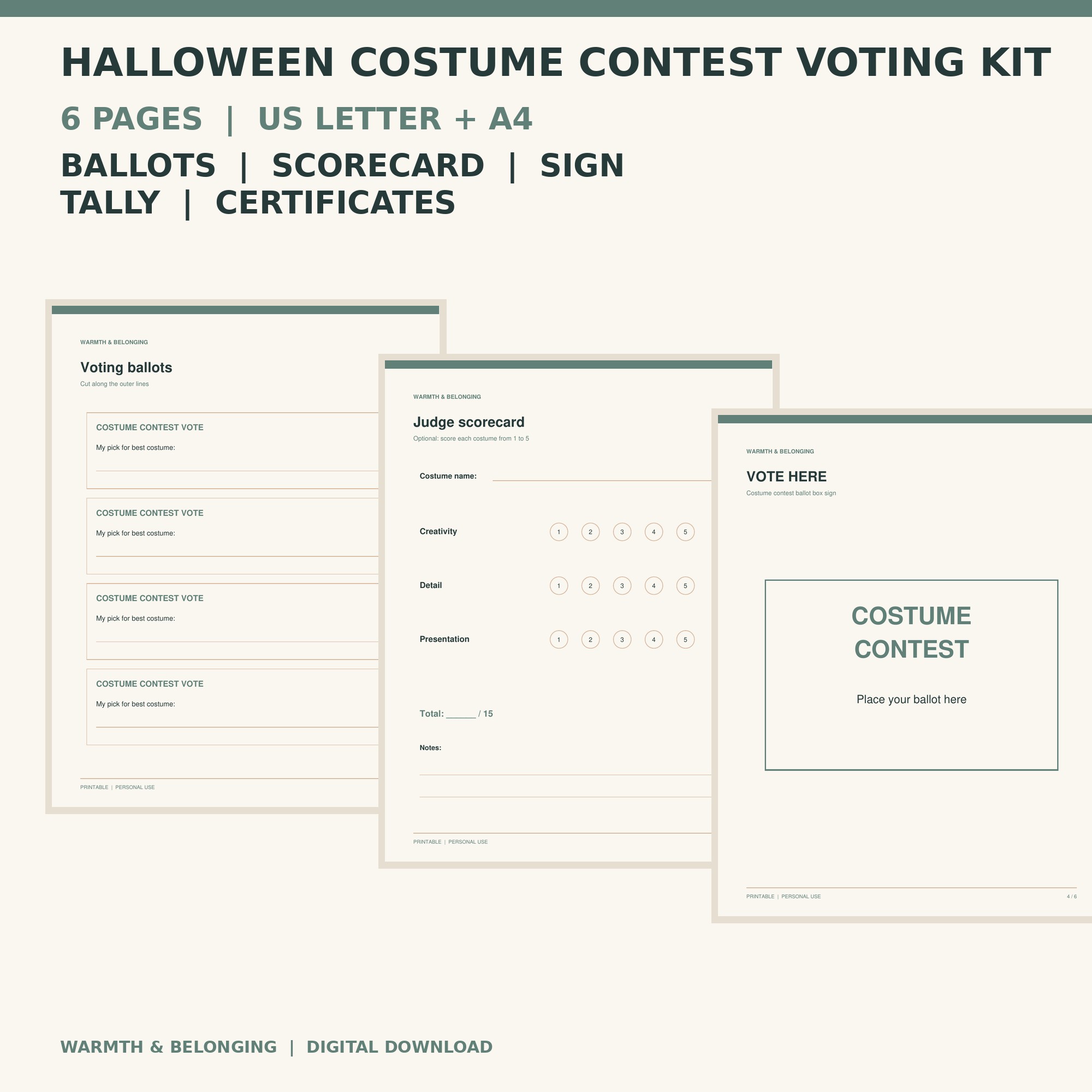 Halloween Costume Contest Voting Cards printable cover