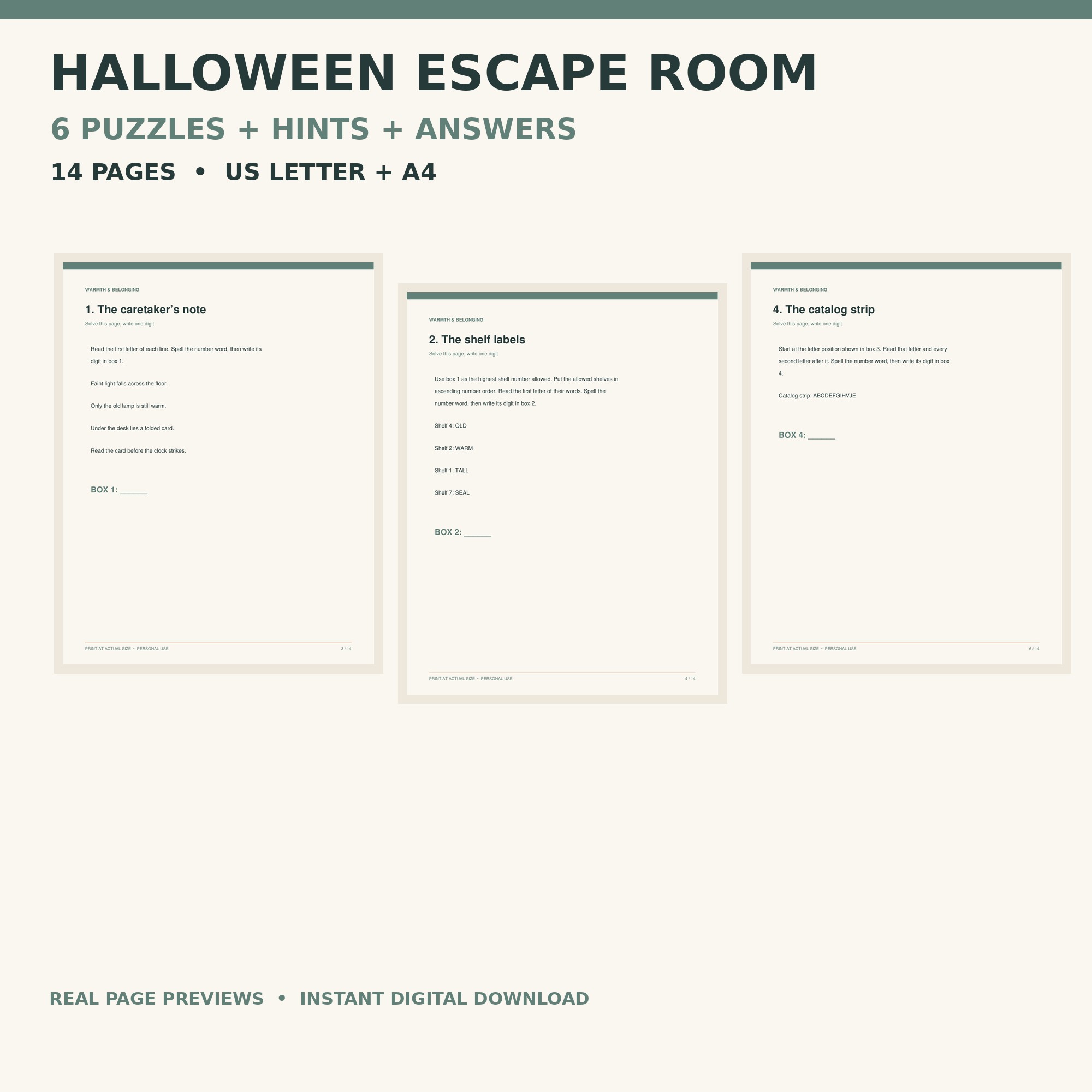 Halloween Escape Room Printable for Tweens printable cover