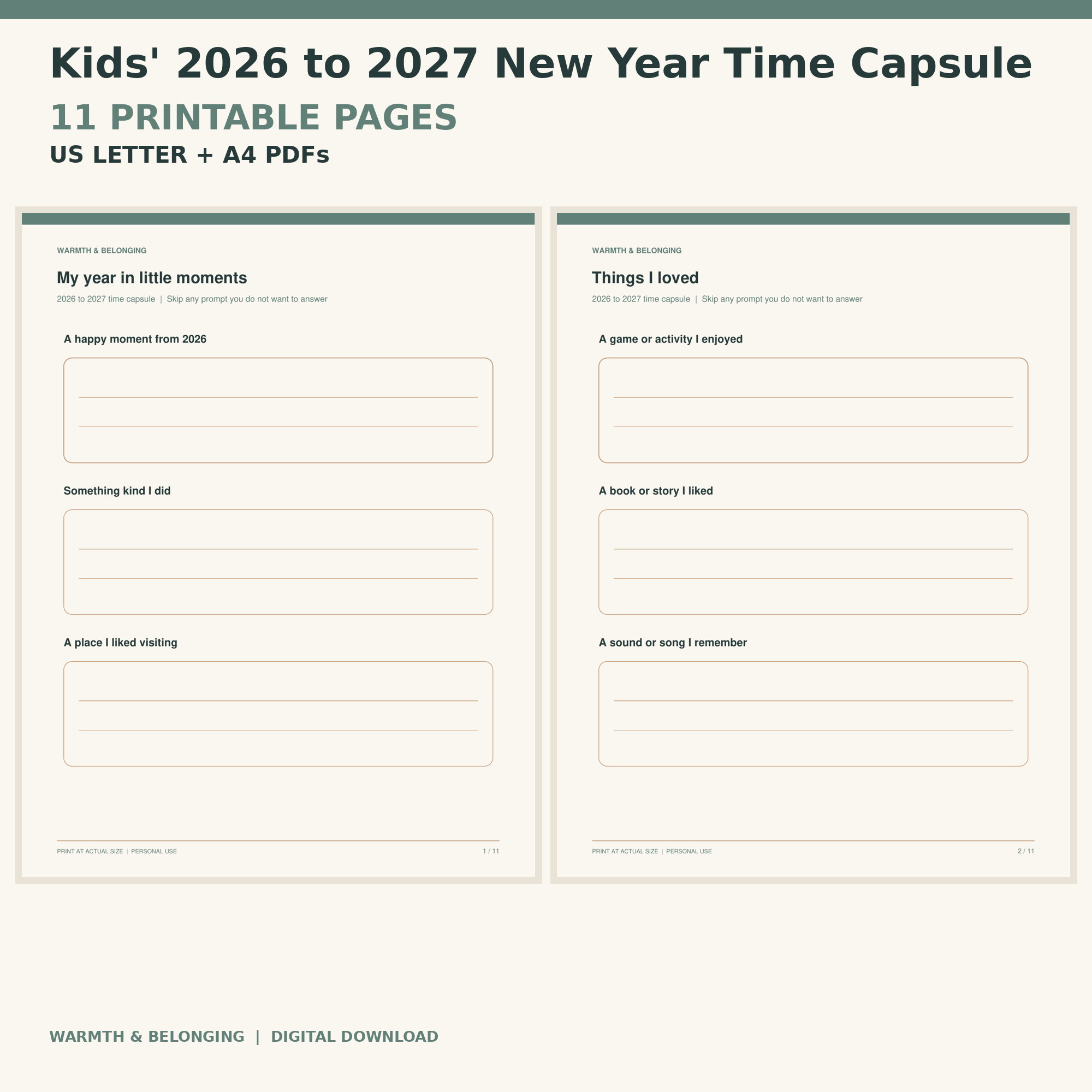 2026 to 2027 New Year Time Capsule Printable for Kids printable cover