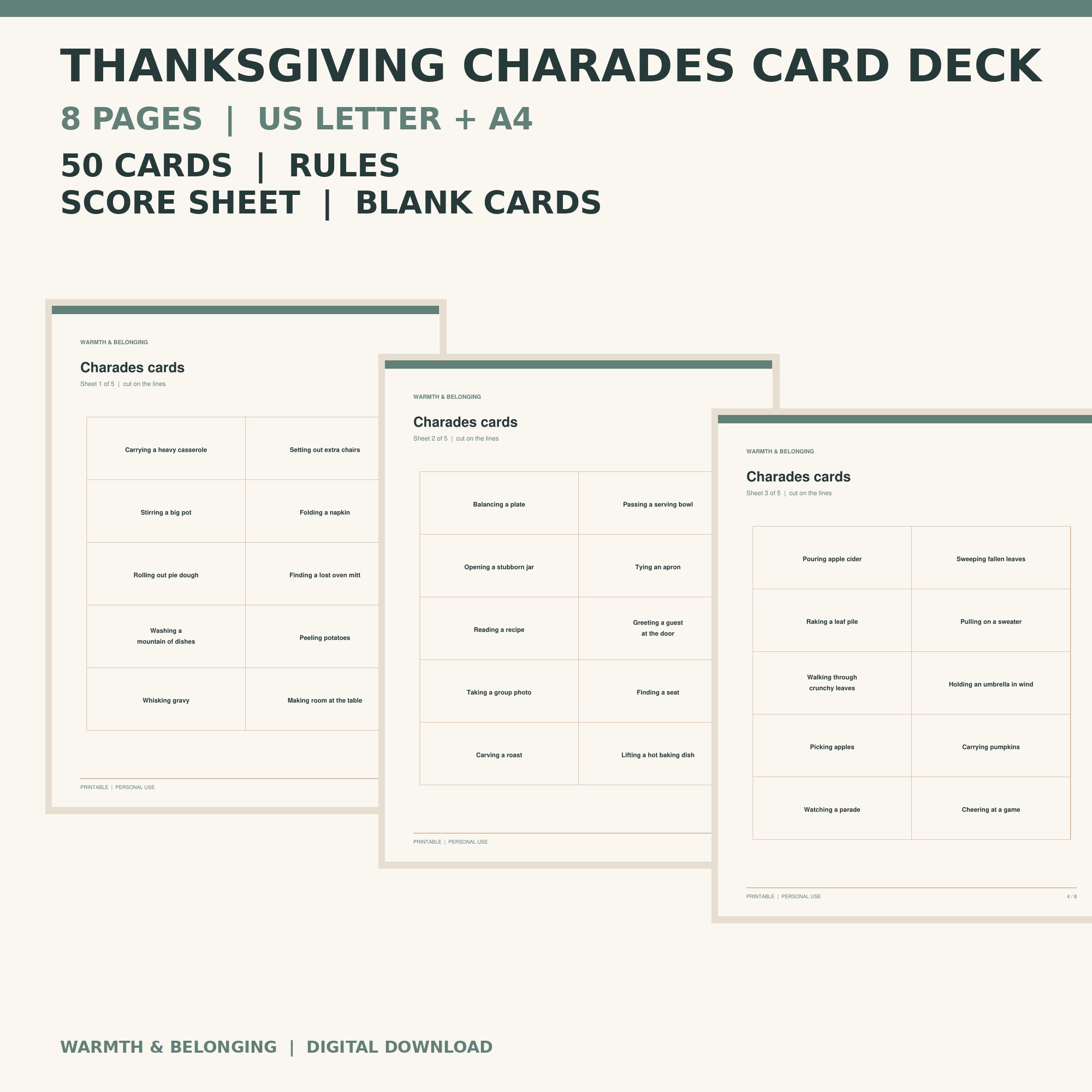 Thanksgiving Charades Printable Cards printable cover