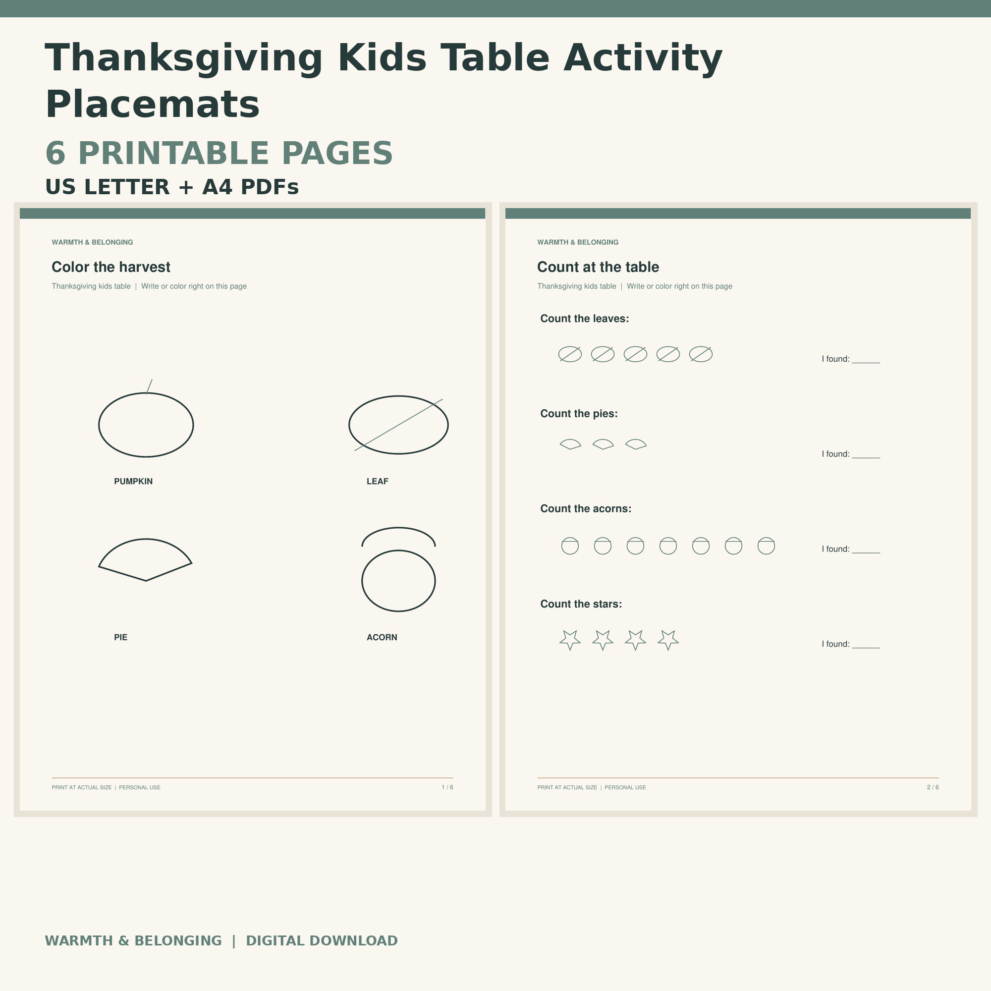 Thanksgiving Kids Activity Placemats Printable printable cover