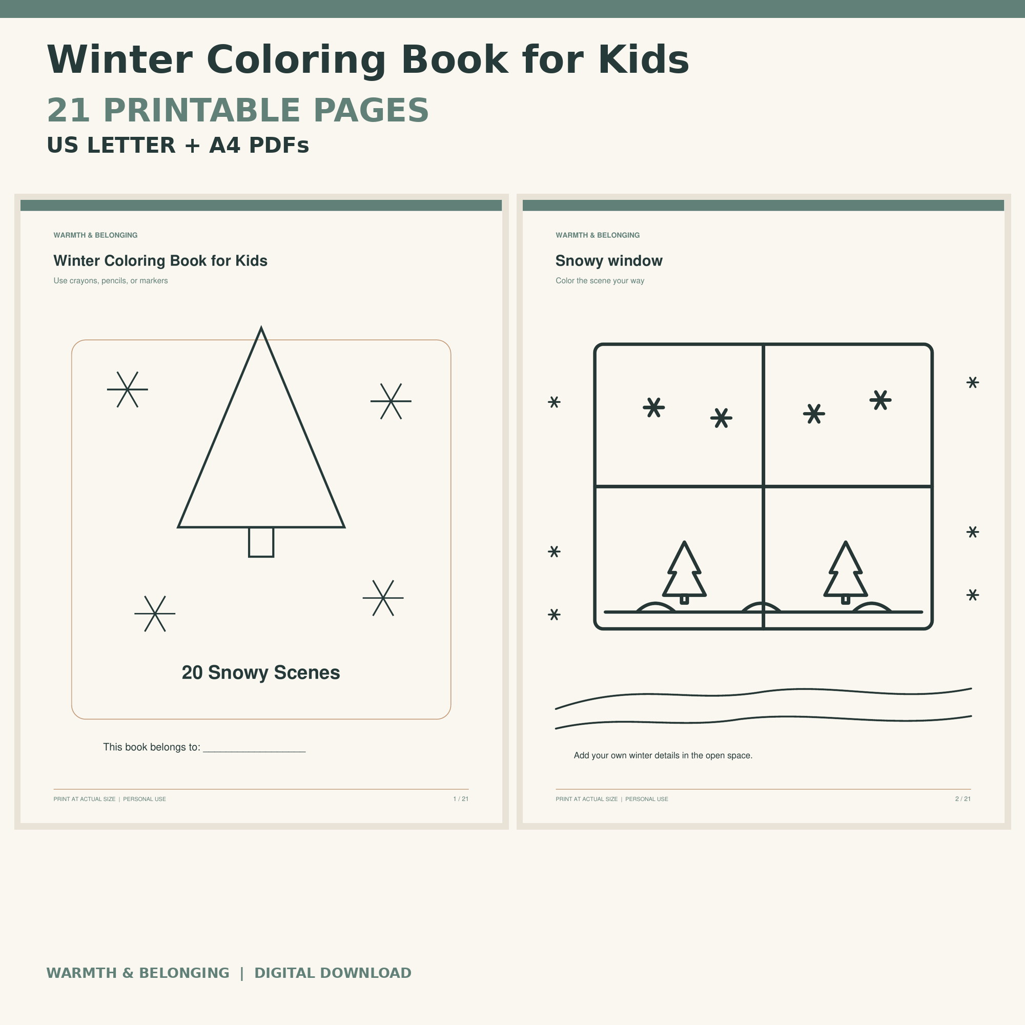 Winter Coloring Book Printable for Kids printable cover