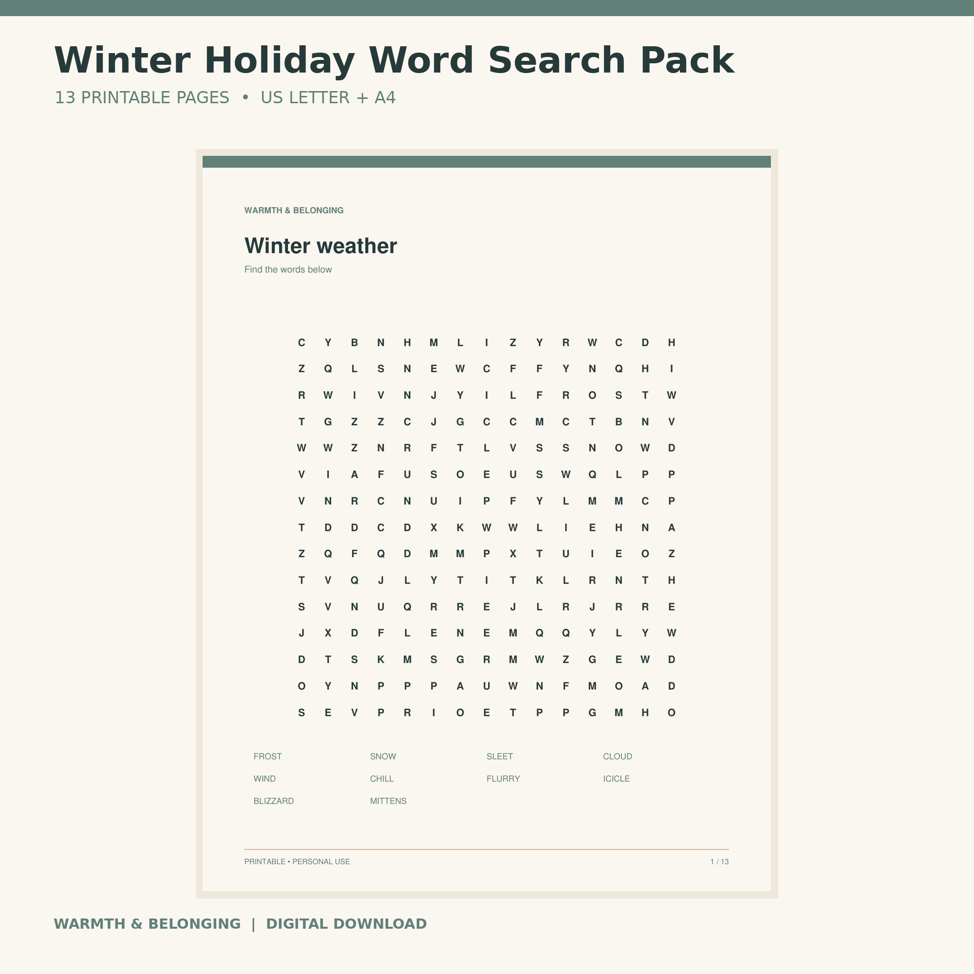 Winter Word Search Printable Pack printable cover